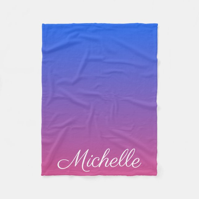 Personalised blue and pink ombre gradient fleece blanket (Front)