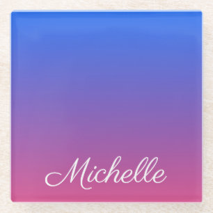 Personalised blue and pink ombre gradient glass coaster