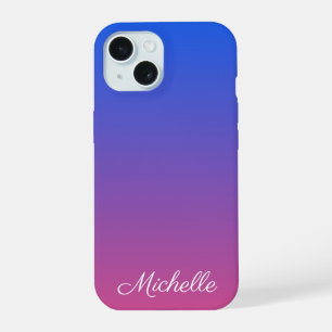 Personalised blue and pink ombre gradient iPhone 15 case