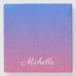 Personalised blue and pink ombre gradient stone coaster