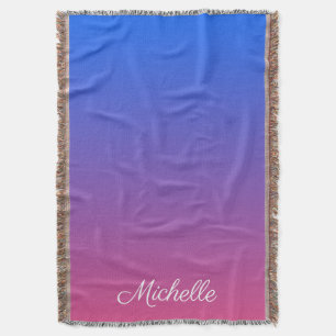 Personalised blue and pink ombre gradient throw blanket