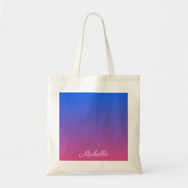Personalised blue and pink ombre gradient tote bag (Front)