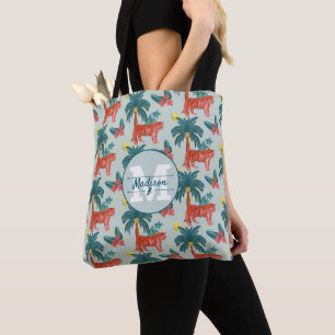 Personalised Blue and Pink Tropical Tiger Pattern Tote Bag