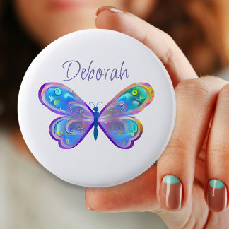 Personalised Blue and Purple Butterfly 6 Cm Round Badge