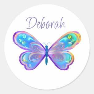 Personalised Blue and Purple Butterfly Classic Round Sticker