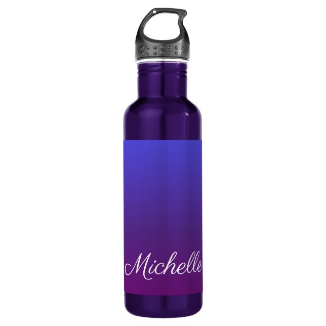 Personalised blue and purple ombre 710 ml water bottle (Front)