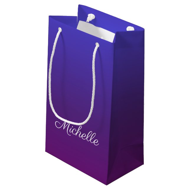 Personalised blue and purple ombre small gift bag (Back Angled)