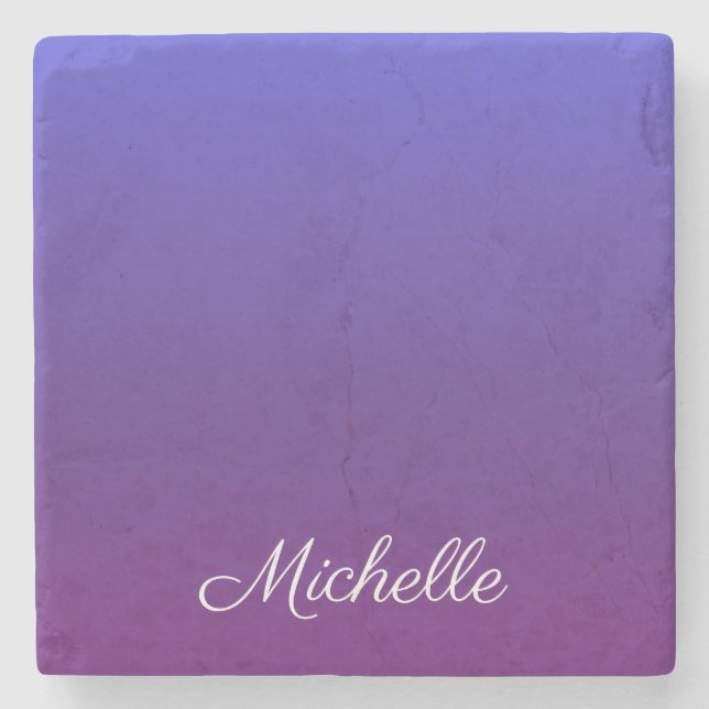 Personalised blue and purple ombre stone coaster (Front)
