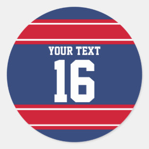 Personalised Blue and Red Sports Stripes Classic Round Sticker
