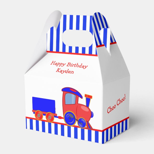 Personalised Blue and Red Train Birthday Favour Bo Favour Box (Front Side)