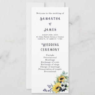 Personalised Blue and Sunflower Wedding Program Invitation