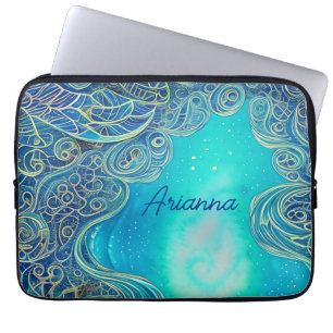 Personalised Blue and Teal Abstract Art Laptop Sleeve