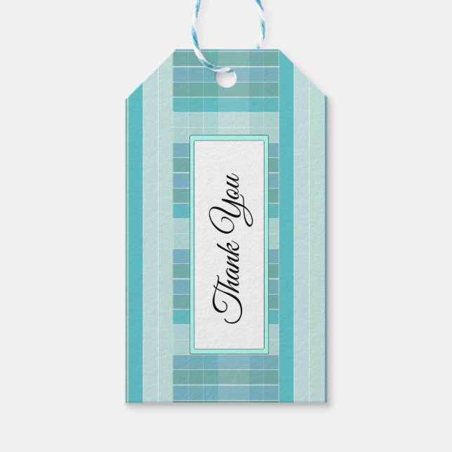 Personalised Blue and Teal Chequered Thank You Tag (Front)