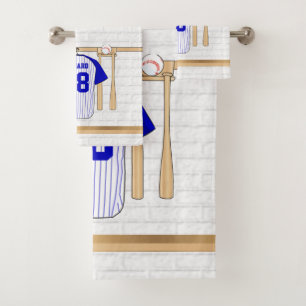 Personalised Blue and White Baseball Jersey Bath Towel Set