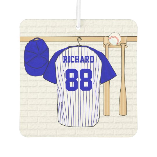 Personalised Blue and White Baseball Jersey Car Air Freshener