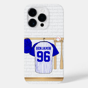 Personalised Blue and White Baseball Jersey Case-Mate iPhone 14 Pro Case