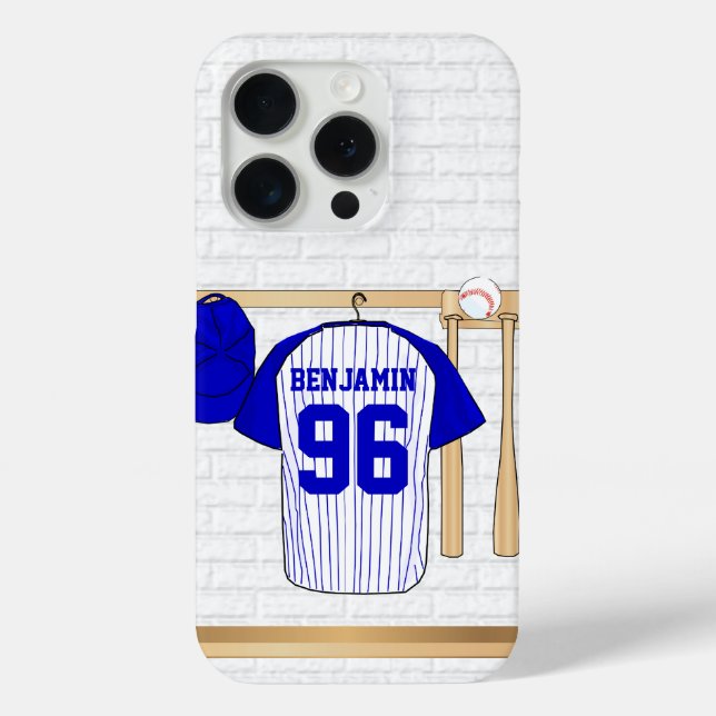 Personalised Blue and White Baseball Jersey Case-Mate iPhone Case (Back)