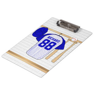 Personalised Blue and White Baseball Jersey Clipboard