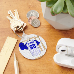 Personalised Blue and White Baseball Jersey Key Ring
