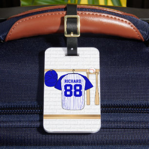 Personalised Blue and White Baseball Jersey Luggage Tag