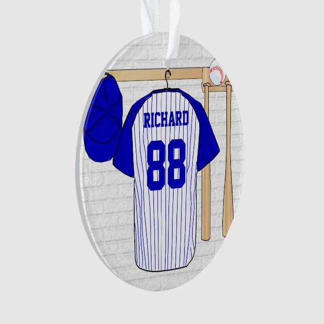 Personalised Blue and White Baseball Jersey Ornament (Front)