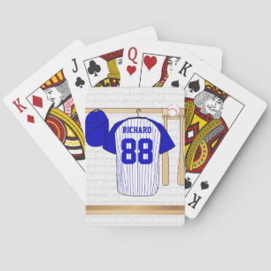 Personalised Blue and White Baseball Jersey Playing Cards
