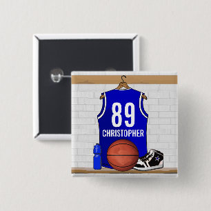 Personalised Blue and White Basketball Jersey 15 Cm Square Badge