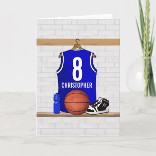 Personalised Blue and White Basketball Jersey Card