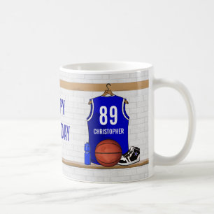Personalised Blue and White Basketball Jersey Coffee Mug