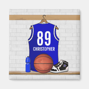 Personalised Blue and White Basketball Jersey Magnet