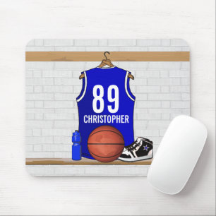 Personalised Blue and White Basketball Jersey Mouse Mat