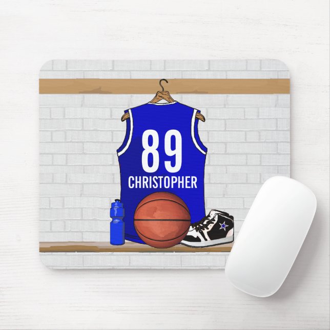 Personalised Blue and White Basketball Jersey Mouse Mat (With Mouse)
