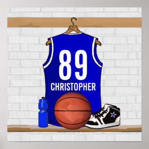 Personalised Blue and White Basketball Jersey Poster