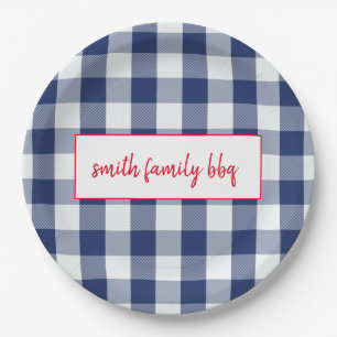 Personalised Blue and White Buffalo Plaid Plates