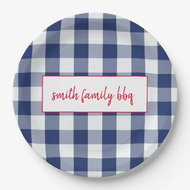 Personalised Blue and White Buffalo Plaid Plates (Front)