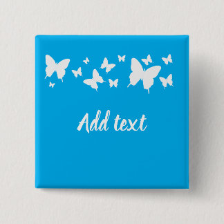 Personalised Blue and white butterfly badge favour
