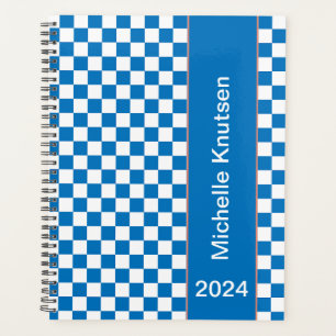Personalised  blue and white  Chequered 2024 Planner