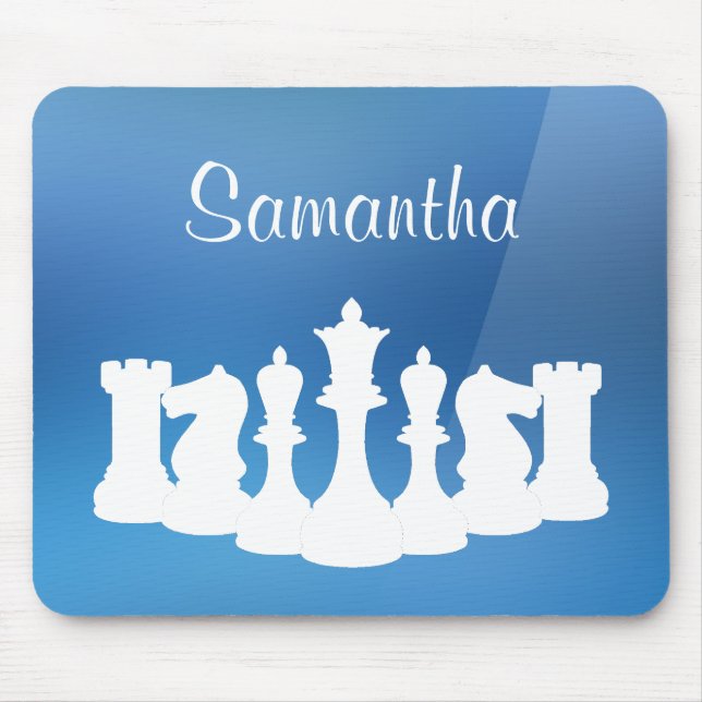 Personalised Blue and White Chess Mousepad (Front)