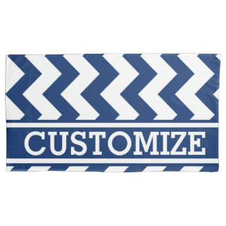 Personalised Blue and White Chevron Pattern Pillowcase