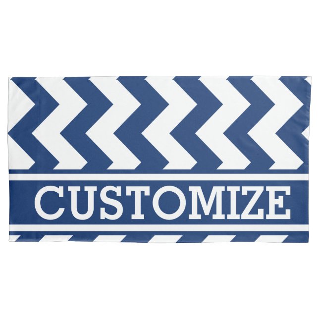 Personalised Blue and White Chevron Pattern Pillowcase (Front)