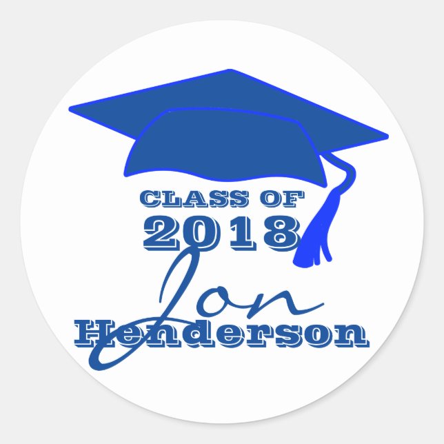Personalised Blue and White Graduation Sticker (Front)