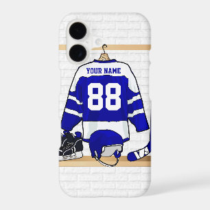 Personalised Blue and White Ice Hockey Jersey