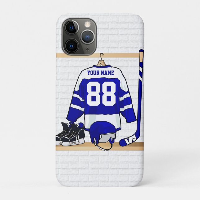 Personalised Blue and White Ice Hockey Jersey Case-Mate iPhone Case (Back)