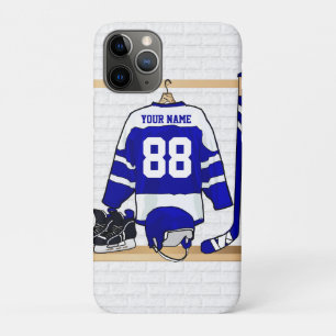 Personalised Blue and White Ice Hockey Jersey iPhone 11 Pro Case