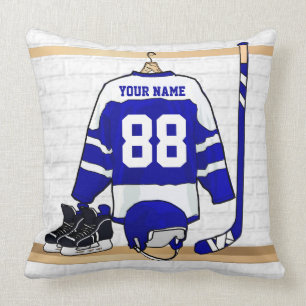 Personalised Blue and White Ice Hockey Jersey Cushion