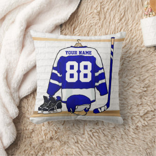 Personalised Blue and White Ice Hockey Jersey Cushion