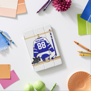 Personalised Blue and White Ice Hockey Jersey iPad Mini Cover