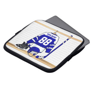 Personalised Blue and White Ice Hockey Jersey Laptop Sleeve