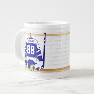 Personalised Blue and White Ice Hockey Jersey Large Coffee Mug
