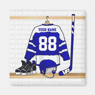 Personalised Blue and White Ice Hockey Jersey Magnet